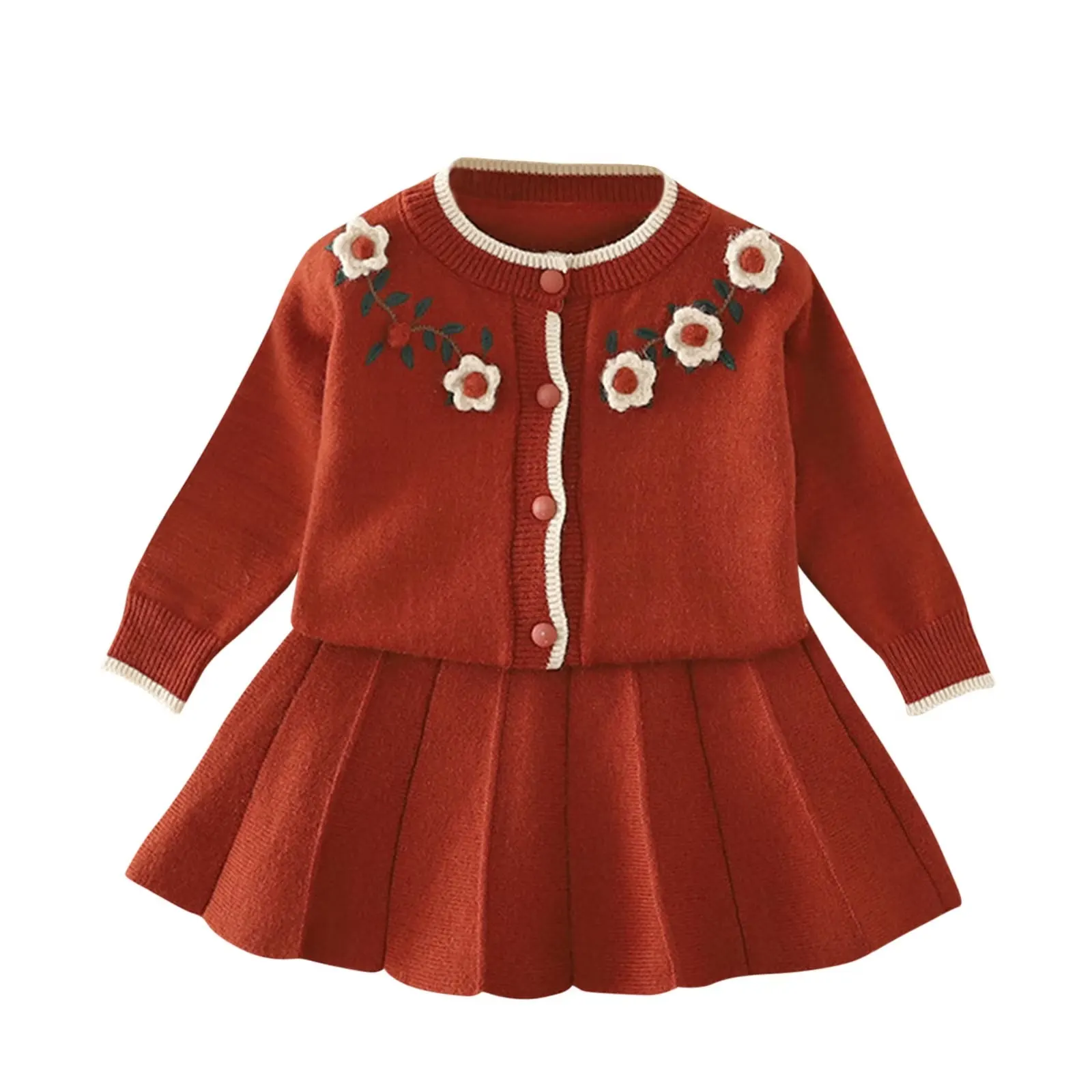 2Pc Dress With Button Sweater Lsyz
