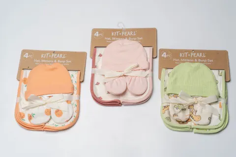 Hat, Mitten & Burp 4Pc Set